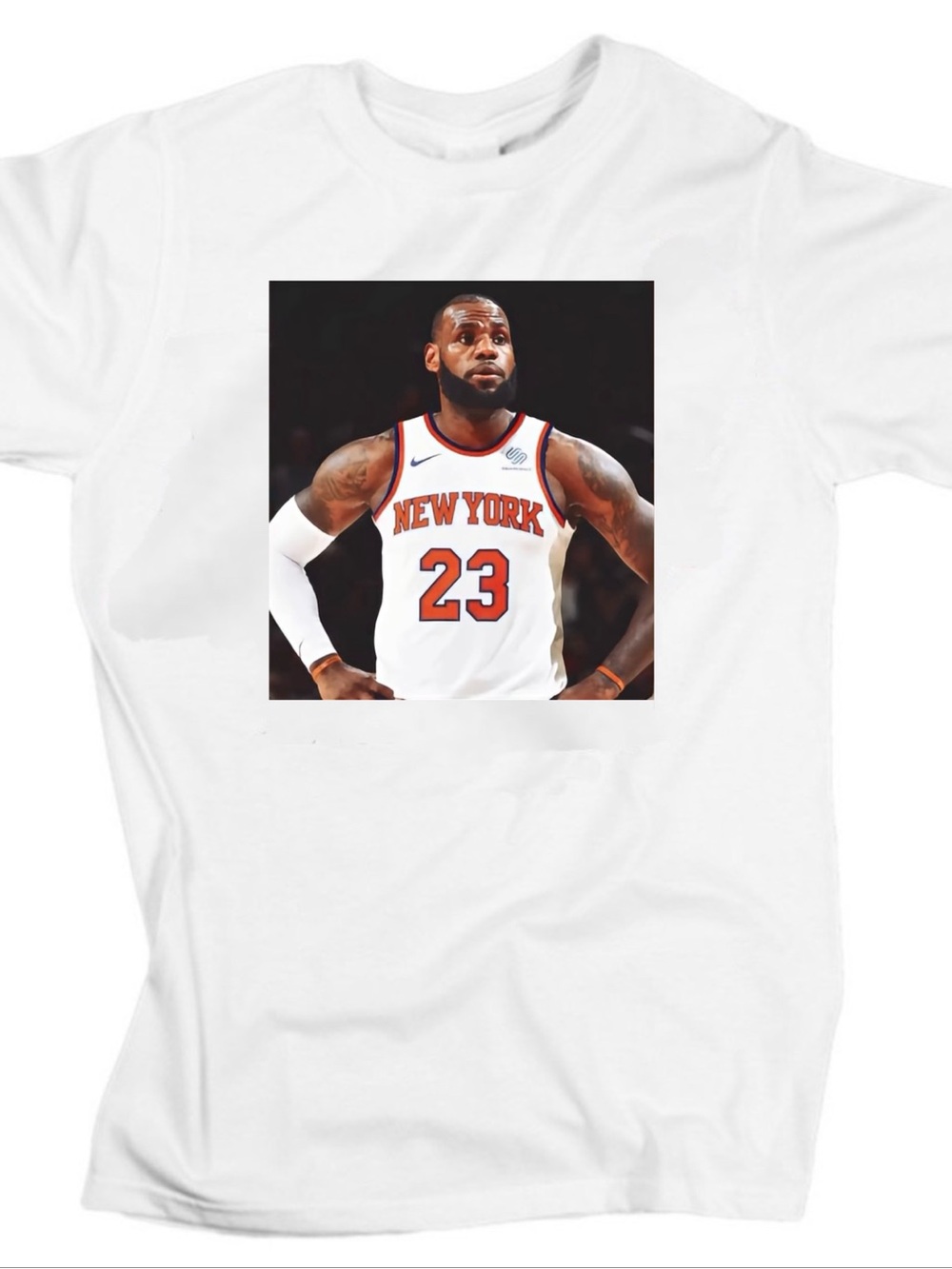 Lebron James wearing Knicks uniform Tshirt (Unisex)